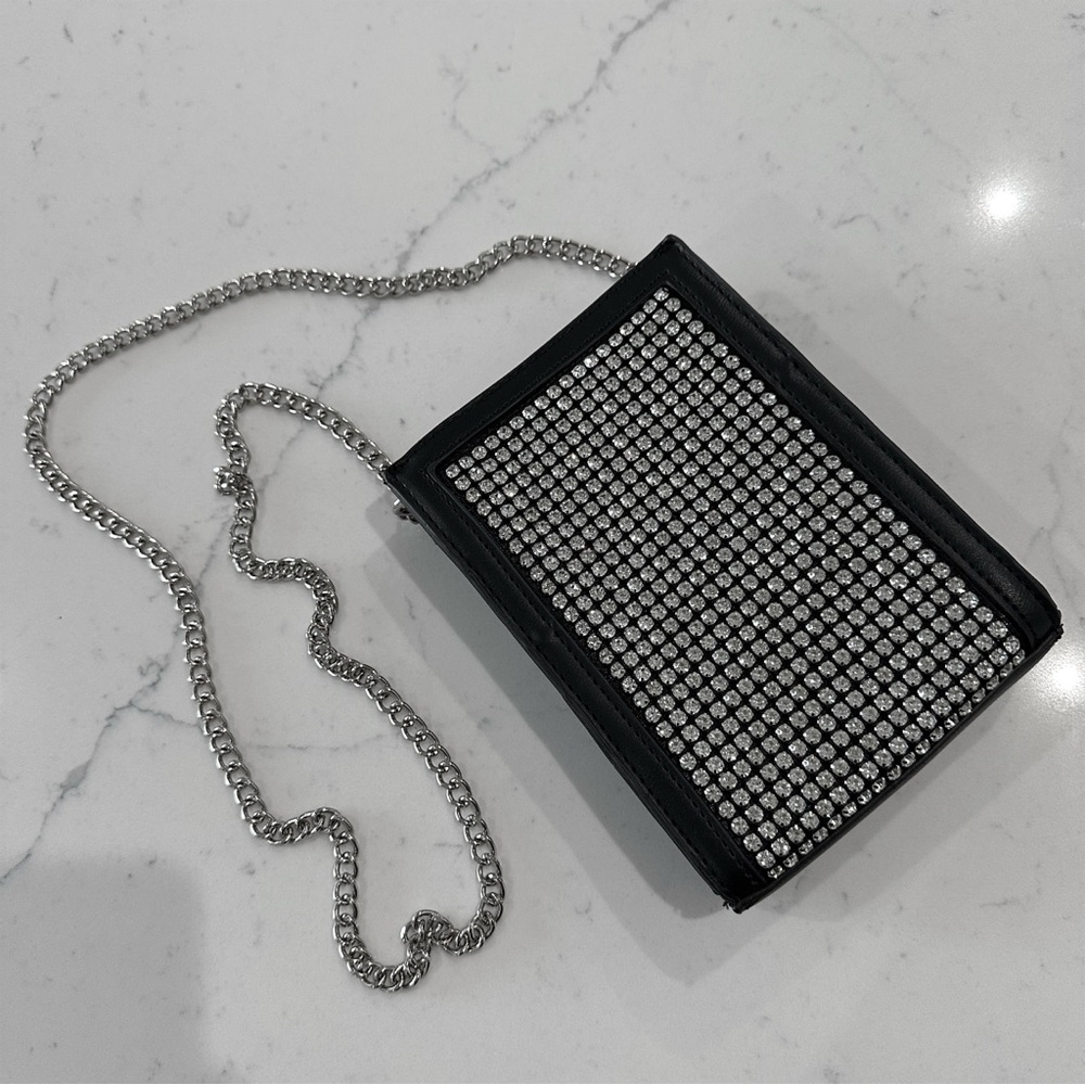 Black Rhinestone Chain Crossbody Bag Glam Evening Clutch